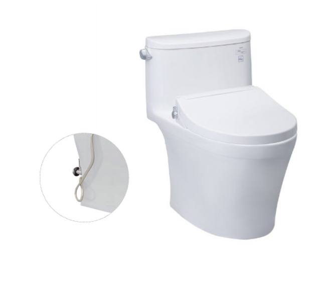 Bàn cầu một khối Toto MS887RE2, nắp đóng êm kèm vòi rửa nước lạnh TCW07S. Phụ kiện bao gồm bích nối sàn, van dừng (
