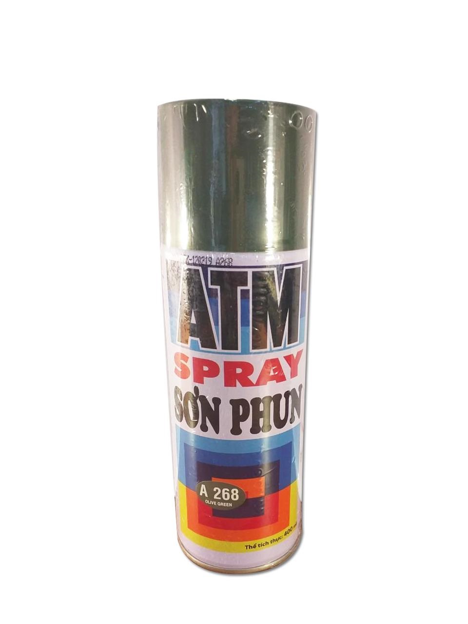 Sơn xịt ATM SPRAY A268 màu xanh Olive 400ml (Olive green), 12 chai/ 1 thùng