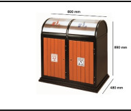 Thùng rác ngoài trời A78.O, thép giả gỗ nắp lật 2 ngăn, KT 890*480*890 mm