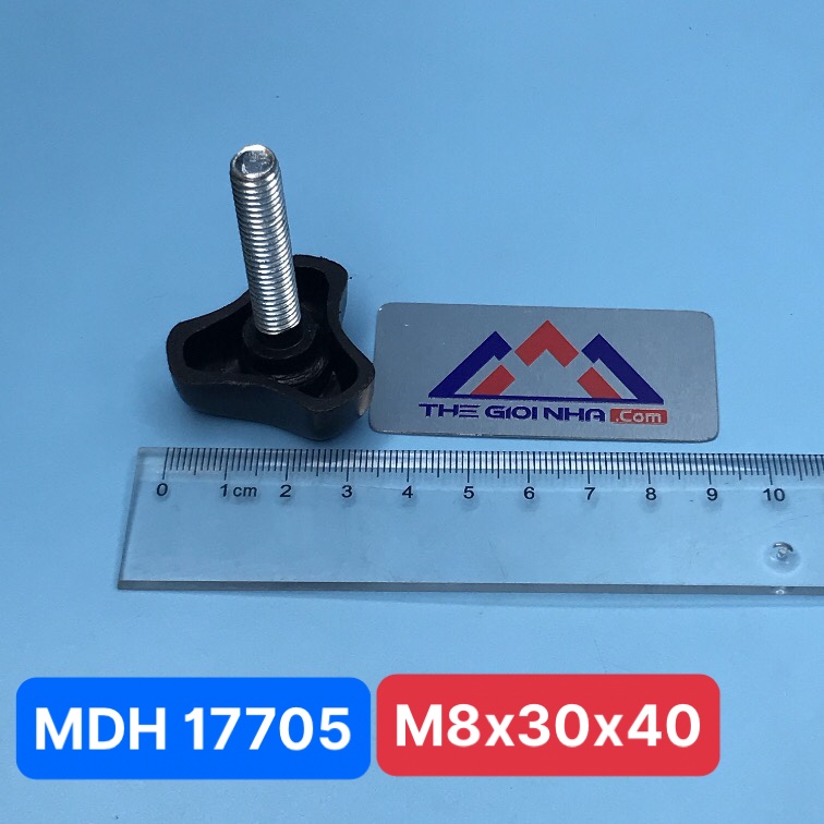 Bu lông có núm vặn nhựa M8, KT M8x30x40 (Đường kính ren M8 x Đường kính ngoài đầu hình sao 30mm x dài phần ren 40mm)