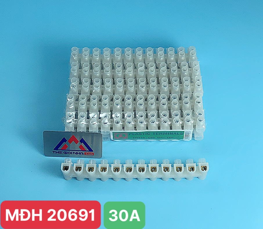 Cầu nối dây điện (domino) Tiến Thành, 12 mắt, 30A (dây 4-6mm2), nhựa PP màu trắng