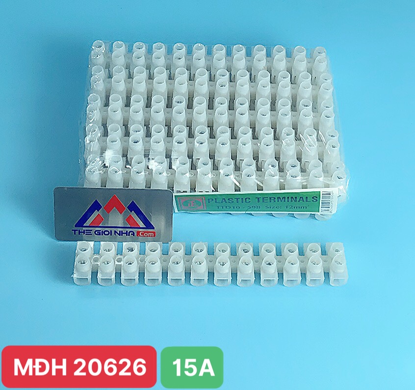Cầu nối dây điện (domino) Tiến Thành, 12 mắt, 15A (dây 2.5-4mm2), nhựa PP màu trắng
