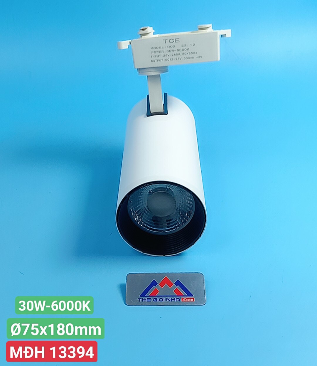 Đèn led chiếu điểm gắn thanh ray thân trắng 30W TCE CD 002, Ánh Sáng Trắng, kích thước Ø75x180mm