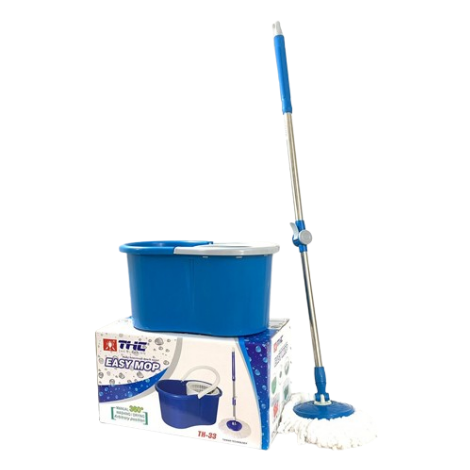 Bộ thùng cây lau nhà thông minh 360 độ tự vắt Easy Mop TH33 - cây lau inox bàn xoay nhựa, màu xanh dương