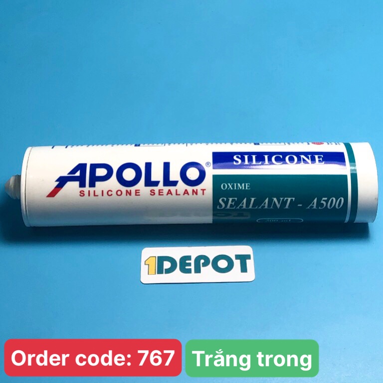 Keo silicone Apollo A500 300ml màu trắng trong, (1 thùng/25 chai)
