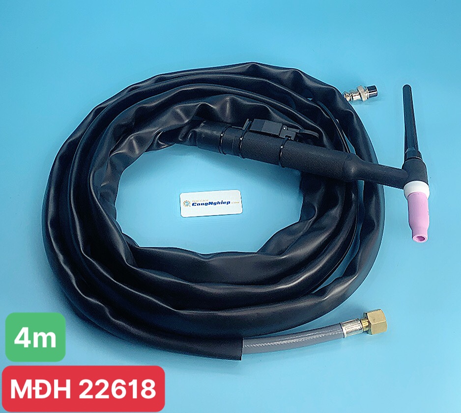 Bộ dây & mỏ hàn Tig WP 26-4m-1, (dài 4 mét, 1 dây, kết nối rắc cắm - đực 35-50 , 2 pin, đầu kết nối khí