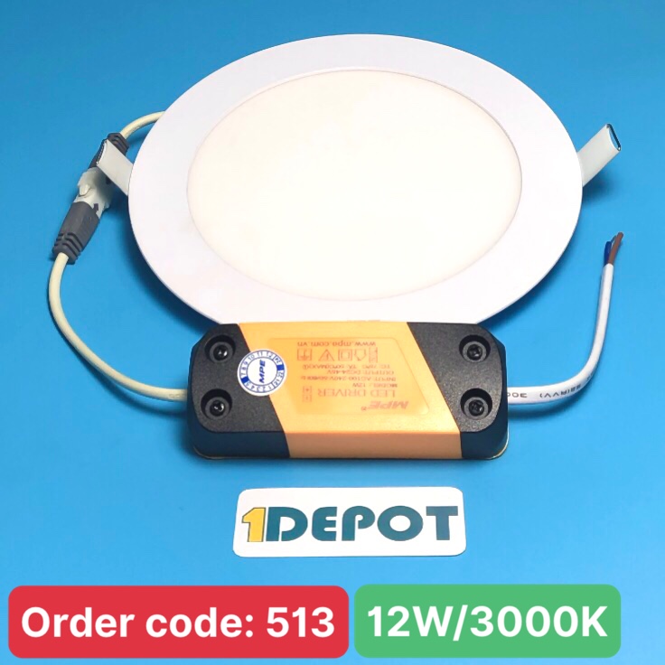 Đèn Led panel âm trần tròn 12W MPE RPL-12V ánh sáng vàng, KT Þ170x22 mm, đục lỗ Þ150 mm