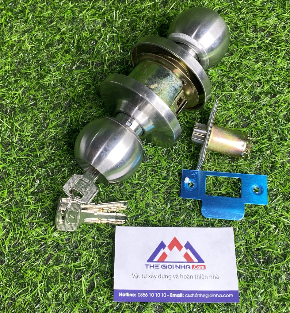 Bộ khóa cửa nắm tay tròn màu bạc then ngắn, chất liệu inox 304, lõi khóa bằng đồng thau thương hiệu ZANI